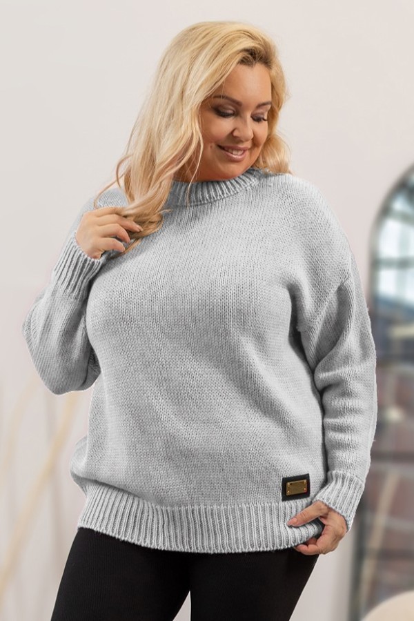 Ciepły sweter damski plus size w kolorze szarym AMARO