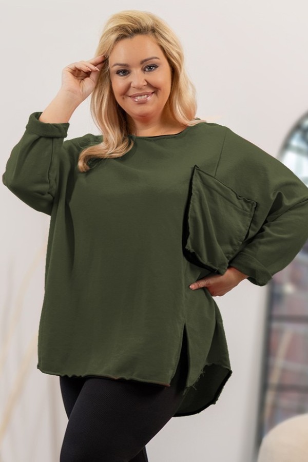 Bluza damska oversize w kolorze khaki duża kieszeń LAILA