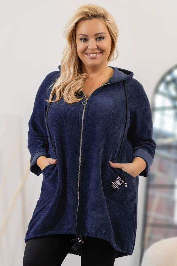 Bluza plus size w kolorze granatowym z kapturem na zamek narzutka KATARINA 2