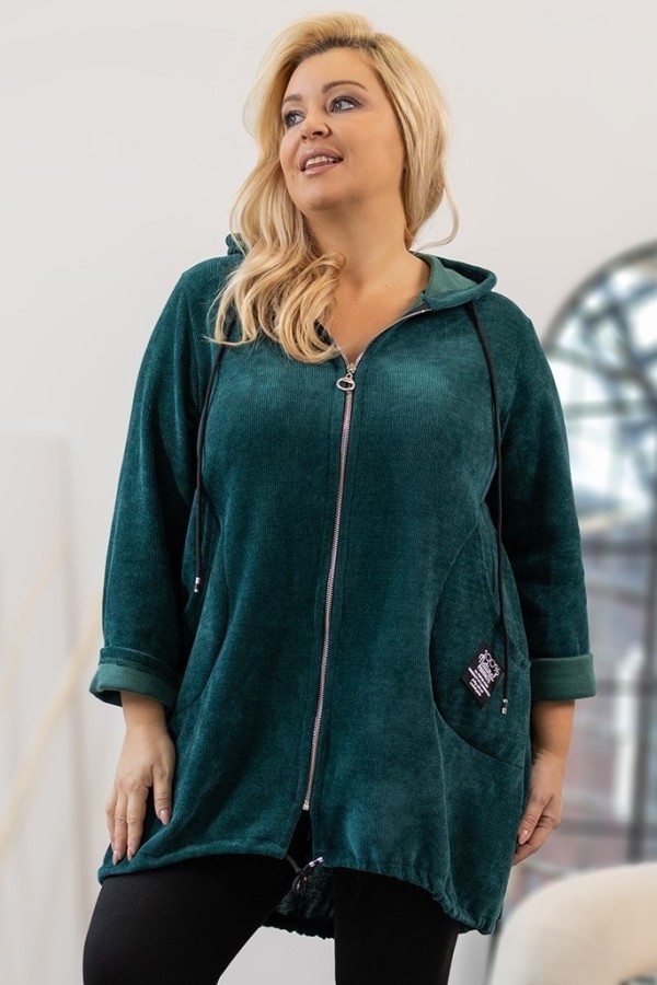 Bluza plus size w kolorze morskim z kapturem na zamek narzutka KATARINA