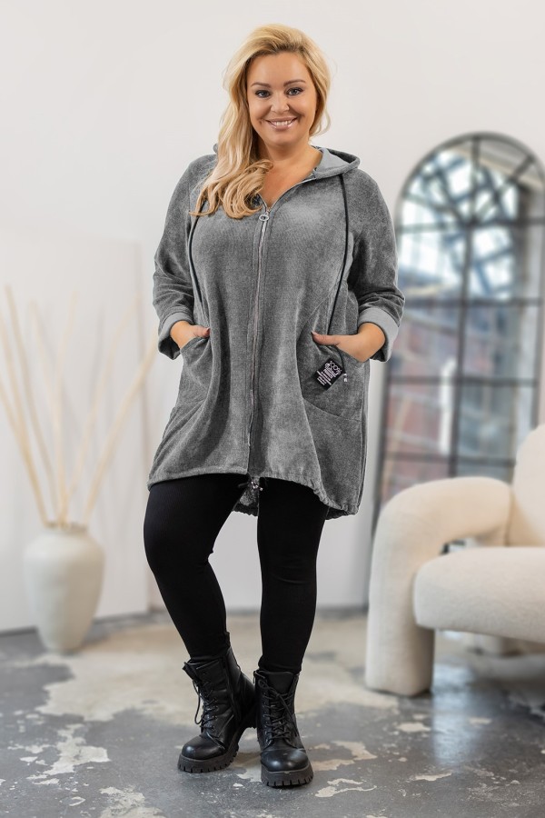 Bluza plus size w kolorze szarym z kapturem na zamek narzutka KATARINA 1