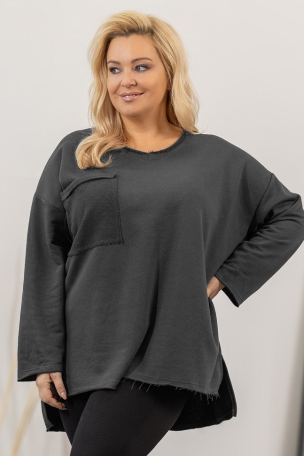 Bluza damska oversize w kolorze grafitowym duża kieszeń MARIT 1