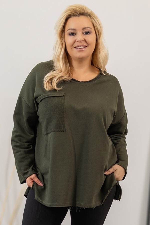 Bluza damska oversize w kolorze khaki duża kieszeń MARIT