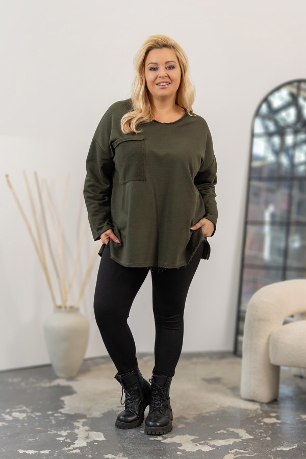 Bluza damska oversize w kolorze khaki duża kieszeń MARIT 1