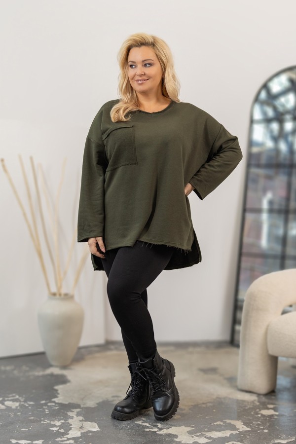 Bluza damska oversize w kolorze khaki duża kieszeń MARIT 2