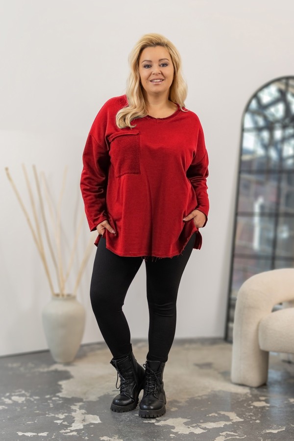Bluza damska oversize w kolorze czerwonym duża kieszeń MARIT 1