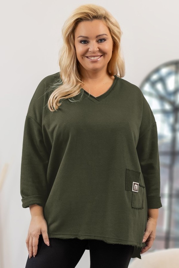 Bluza damska oversize w kolorze khaki naszywka dżety rozcięcia CHILI