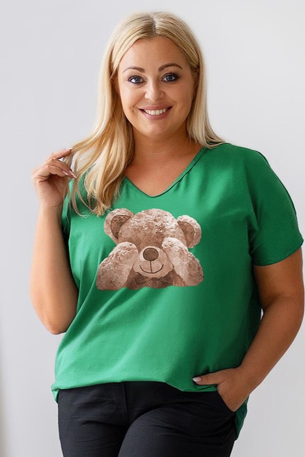 T-shirt plus size w kolorze zielonym print miś teddy BEAR 2