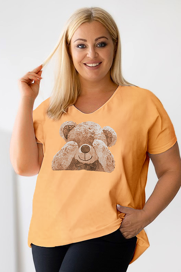 T-shirt plus size w kolorze pomarańczowym print miś teddy BEAR