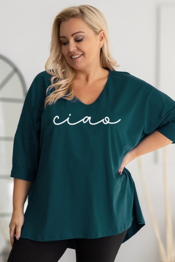 Tunika damska plus size w kolorze morskiego granatu oversize nadruk CIAO 2