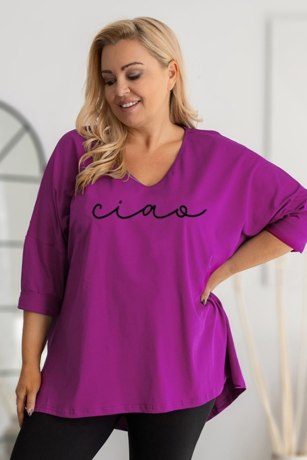 Tunika damska plus size w kolorze magenta oversize nadruk CIAO