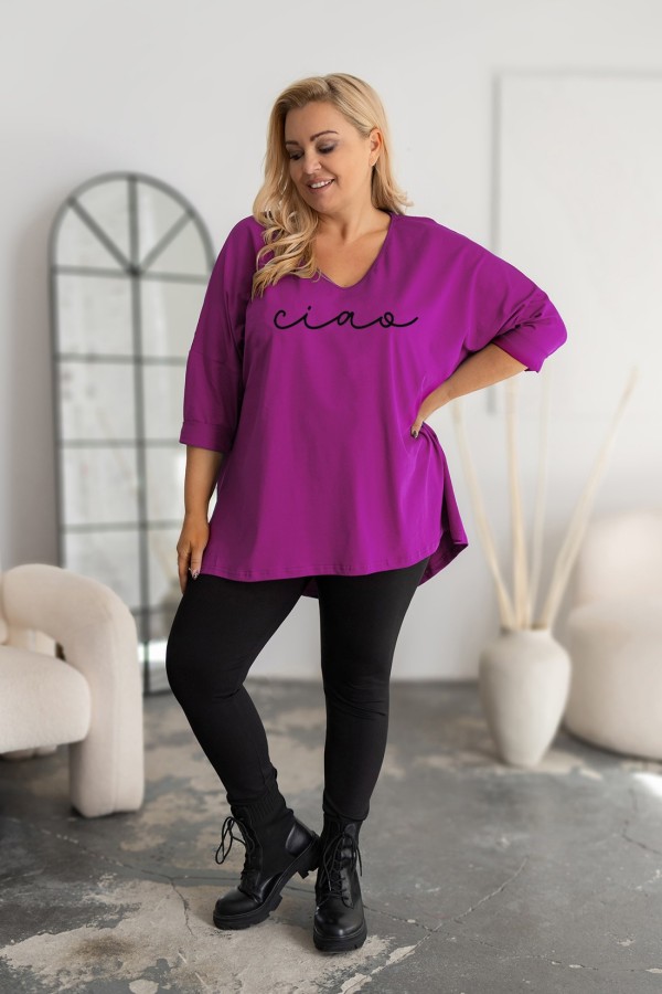 Tunika damska plus size w kolorze magenta oversize nadruk CIAO 1