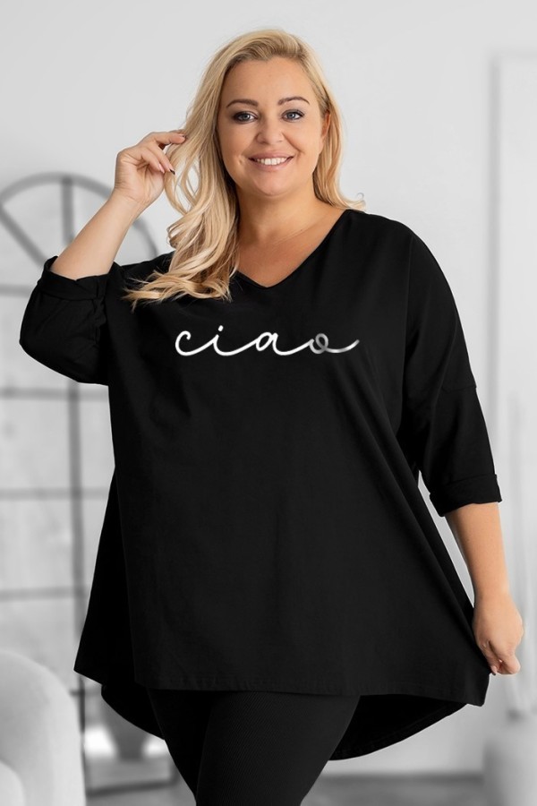 Tunika damska plus size w kolorze czarnym oversize nadruk CIAO