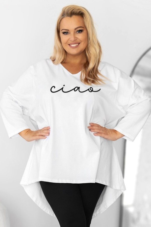 Tunika damska plus size w kolorze białym oversize nadruk CIAO 2