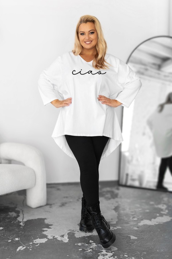 Tunika damska plus size w kolorze białym oversize nadruk CIAO 1
