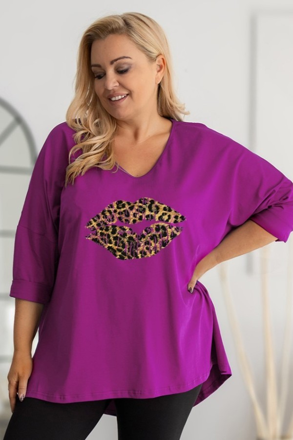 Tunika damska plus size w kolorze magenta oversize narduk panterkowe usta WILL