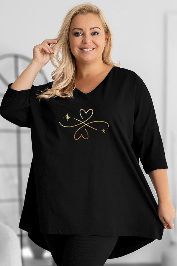 Tunika plus size w kolorze czarnym oversize złoty nadruk nieskończoność serduszka MORIA 2