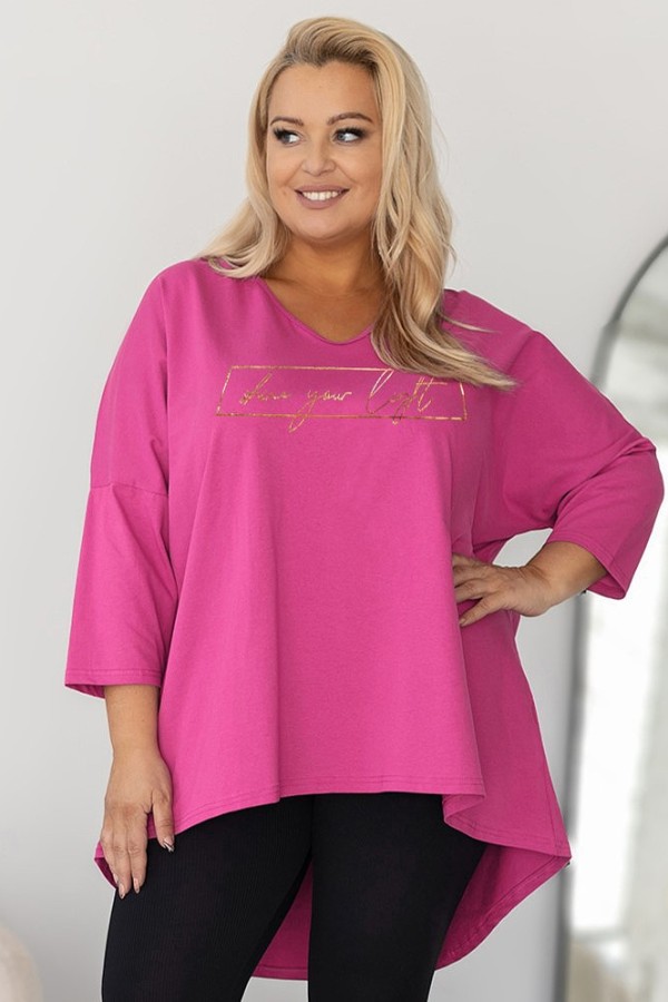 Tunika damska plus size w kolorze różowym oversize złoty nadruk shine your light AIRA