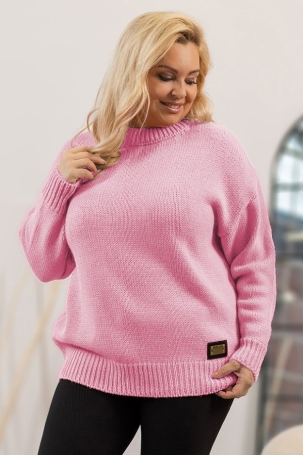 Ciepły sweter damski plus size w kolorze jasnego różu AMARO