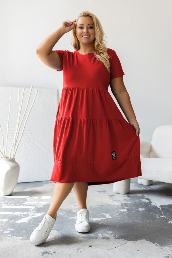 Sukienka plus size w kolorze czerwonym krótki rękaw falbany Agnes