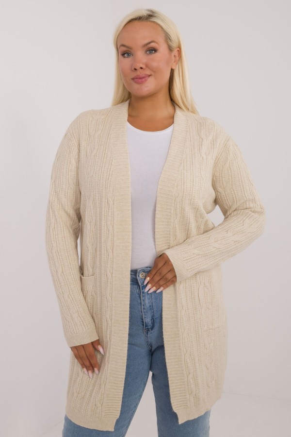 Sweter plus size kardigan narzutka w kolorze jasnego beżu Ivanka