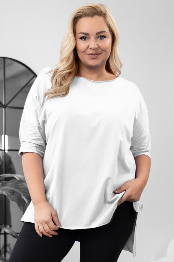 Tunika bluzka damska w kolorze białym oversize dłuższy tył gładka Gessa 2