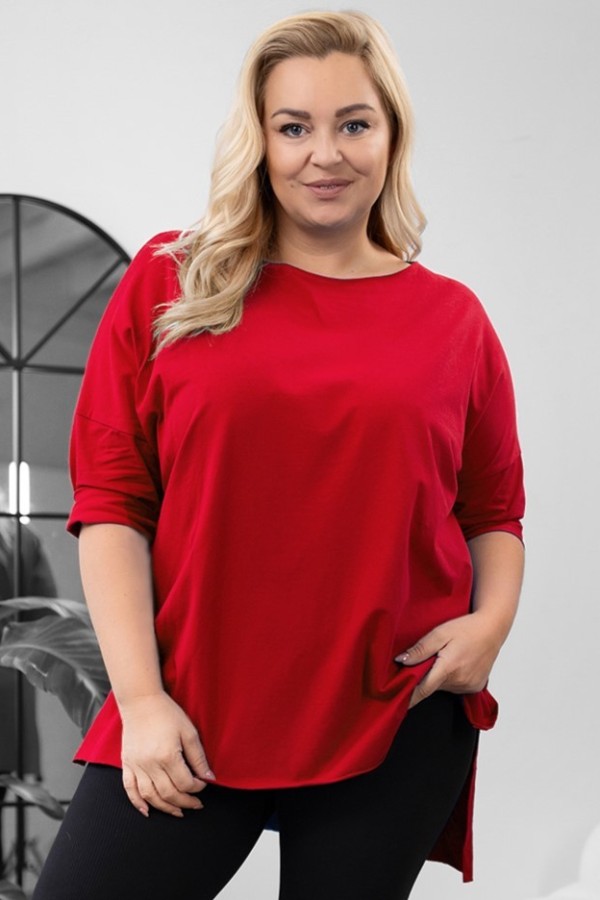Tunika bluzka damska w kolorze czerwonym oversize dłuższy tył gładka Gessa 2