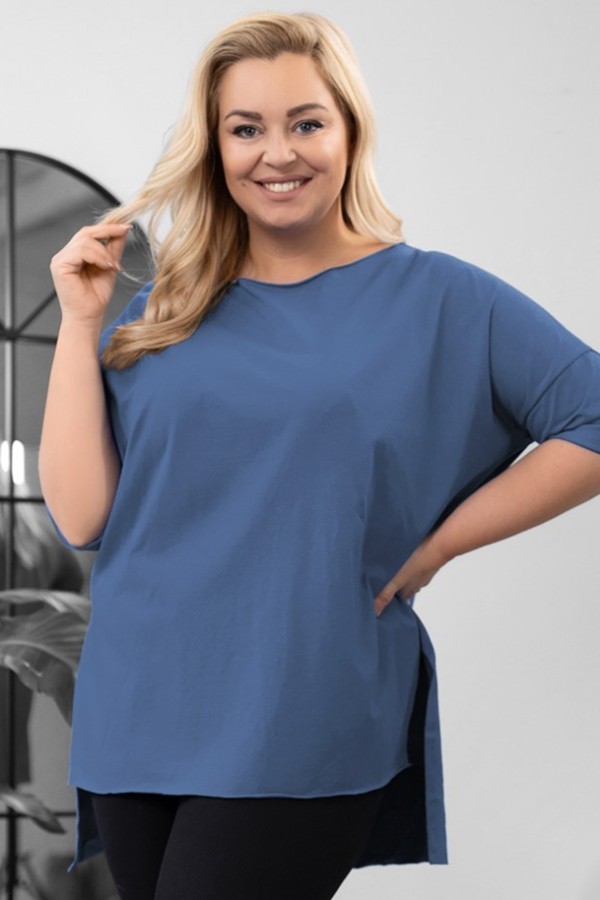 Tunika bluzka damska w kolorze denim oversize dłuższy tył gładka Gessa 2