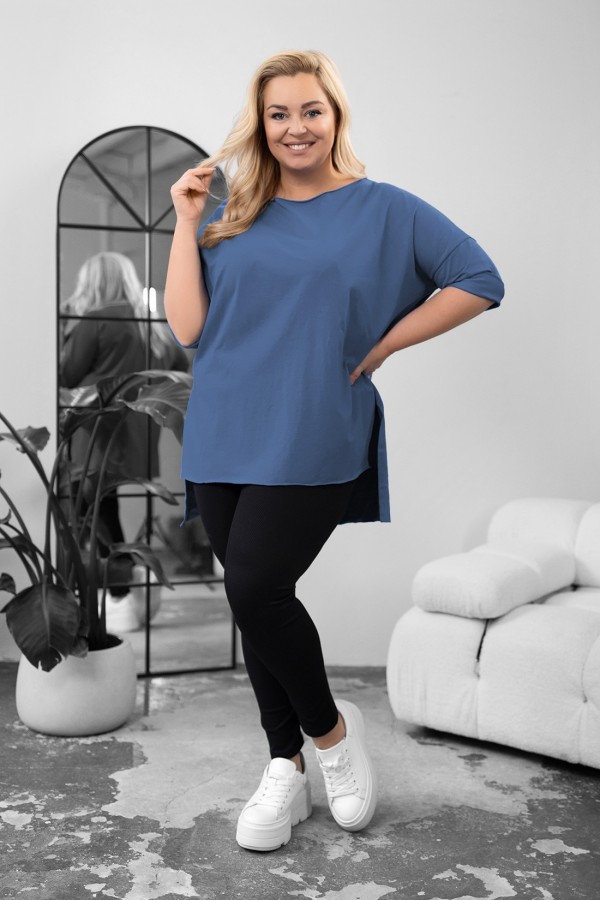 Tunika bluzka damska w kolorze denim oversize dłuższy tył gładka Gessa 1