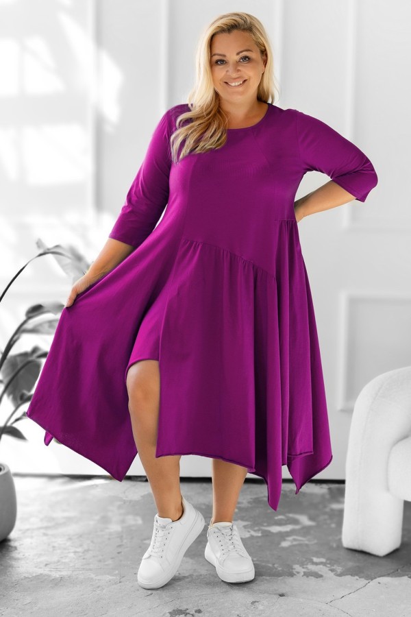 MEGA oversize sukienka w kolorze magenta rękaw 3/4 przeszycia kieszenie PALOMA