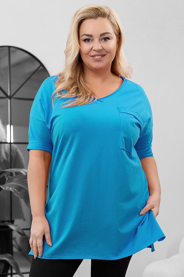 Tunika damska w kolorze turkusowym oversize v-neck kieszeń Polina