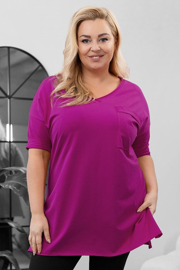 Tunika damska w kolorze orchidea bluzka oversize v-neck kieszeń Polina