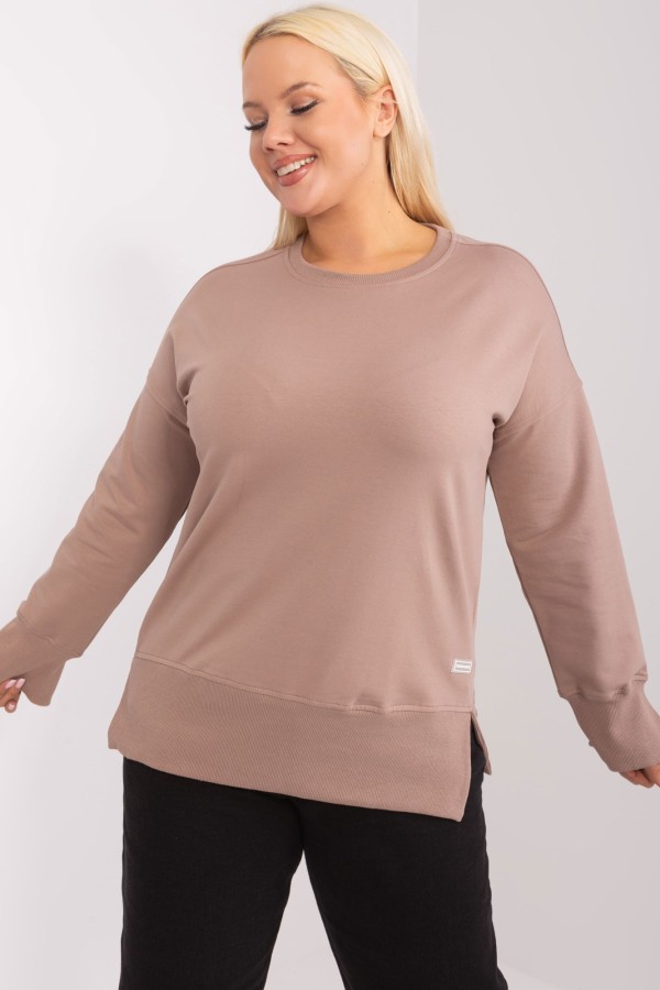 Bluza damska plus size w kolorze beżowym rozcięcia Mirez 1