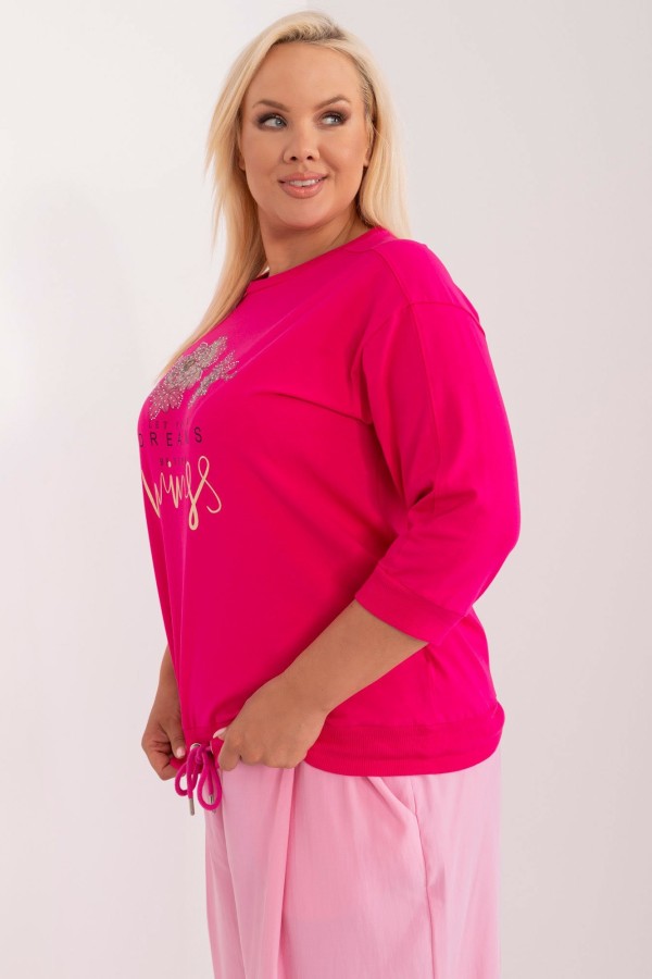 Bluzka damska plus size w kolorze fuksji wiązana kwiaty dżety Evan 4