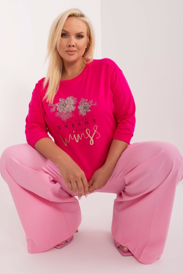 Bluzka damska plus size w kolorze fuksji wiązana kwiaty dżety Evan 1