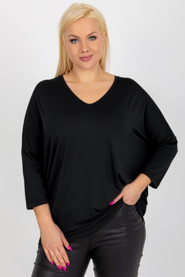 Bluzka damska plus size w kolorze czarnym oversize w serek Alita