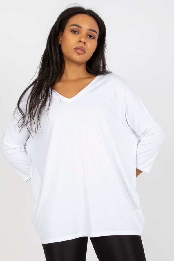 Bluzka damska plus size w kolorze białym oversize w serek Alita