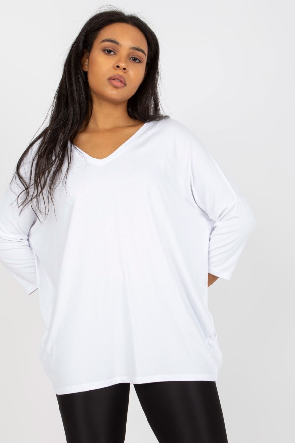 Bluzka damska plus size w kolorze białym oversize w serek Alita 4