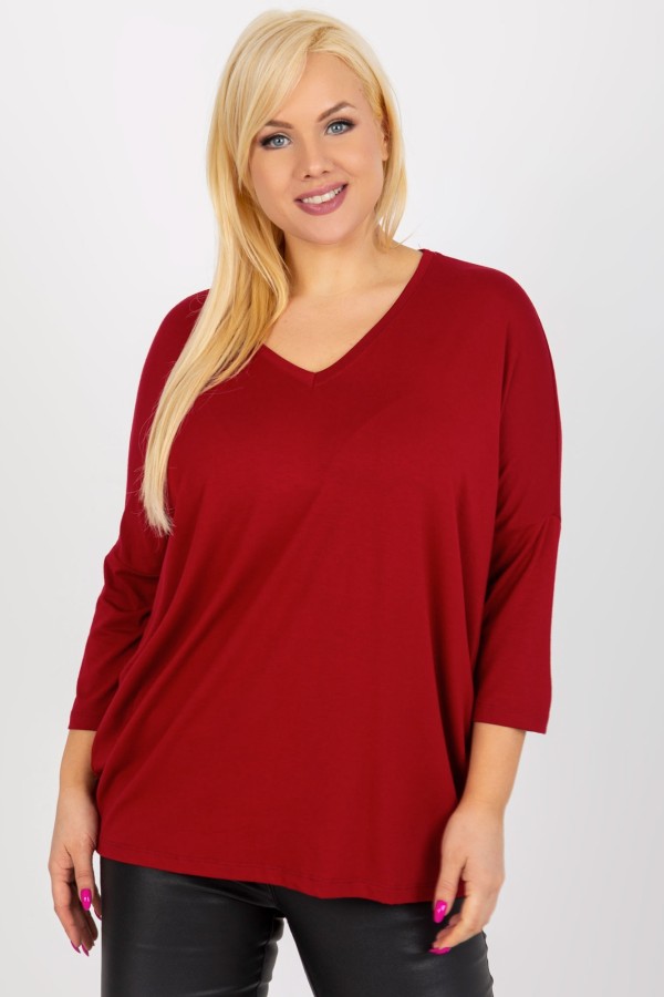 Bluzka damska plus size w kolorze bordowym oversize w serek Alita