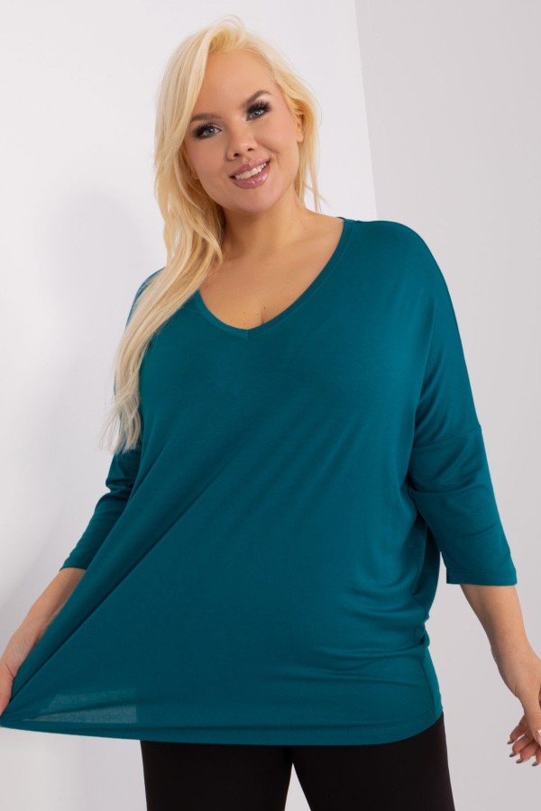 Bluzka damska plus size w kolorze morskim niebieskim oversize w serek Alita