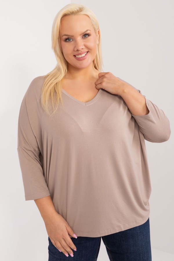 Bluzka damska plus size w kolorze ciemno beżowym oversize w serek Alita