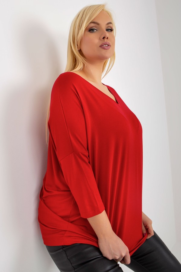 Bluzka damska plus size w kolorze czerwonym oversize w serek Alita