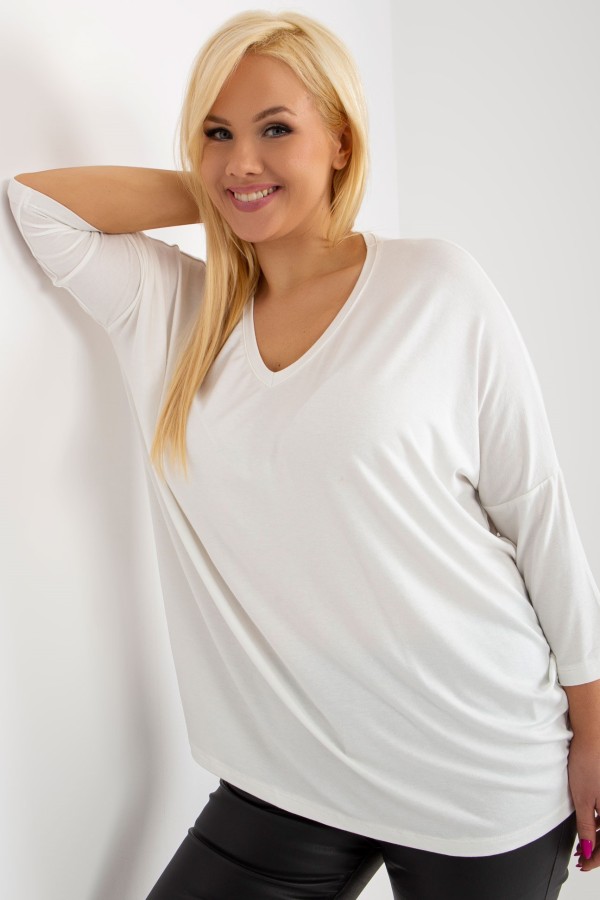 Bluzka damska plus size w kolorze ecru oversize w serek Alita