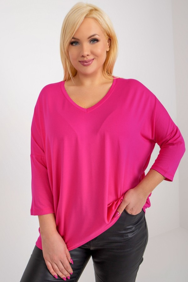 Bluzka damska plus size w kolorze fuksji oversize w serek Alita