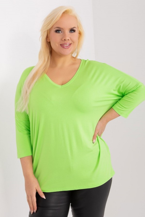 Bluzka damska plus size w kolorze limonkowym oversize w serek Alita