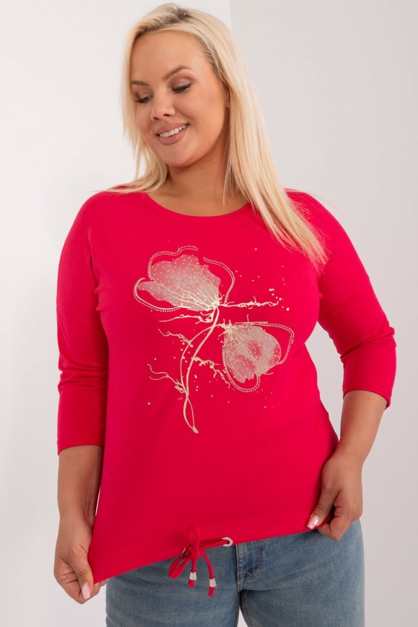 Bluzka damska plus size w kolorze malinowym wiązana złoty print dżety Hulia