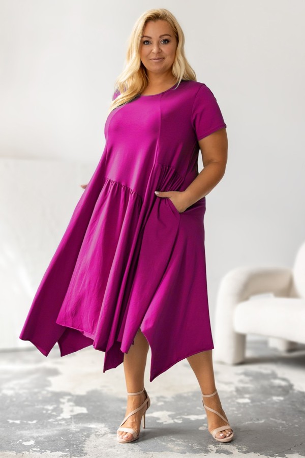 MEGA oversize sukienka w kolorze magenta przeszycia kieszenie Noell