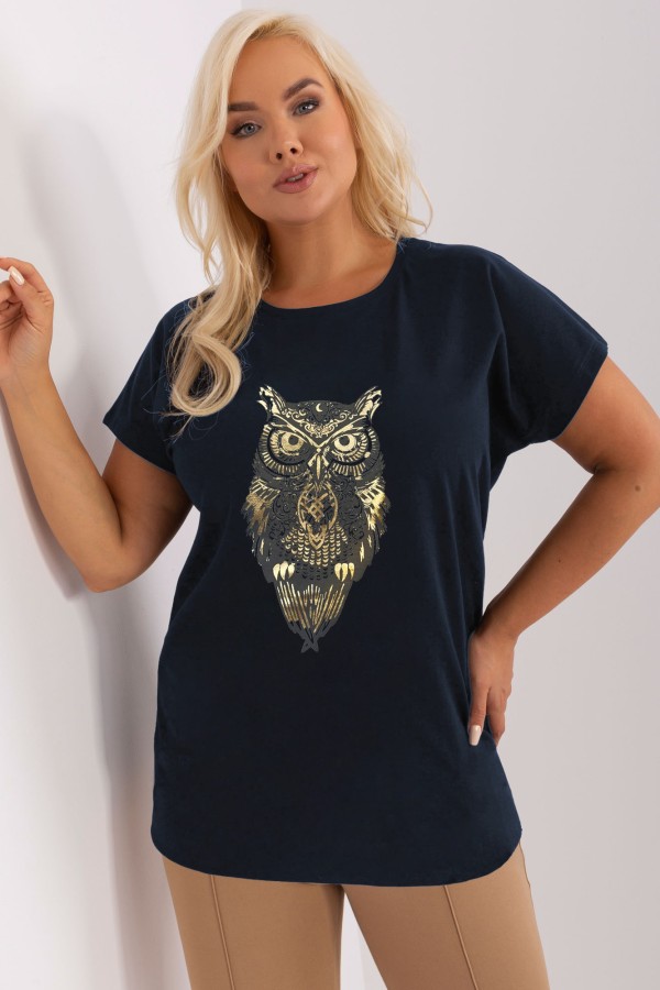 T-shirt damski plus size nietoperz w kolorze dark navy print sowa owl