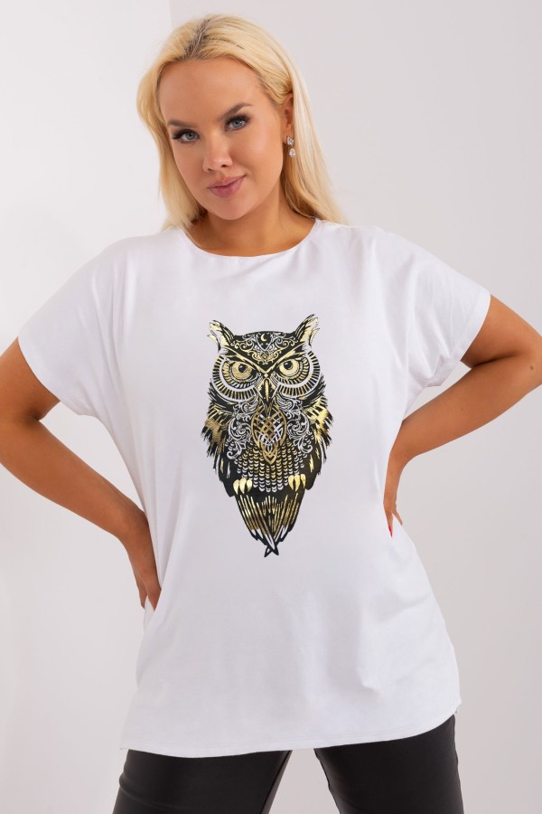 T-shirt damski plus size nietoperz w kolorze białym print sowa owl