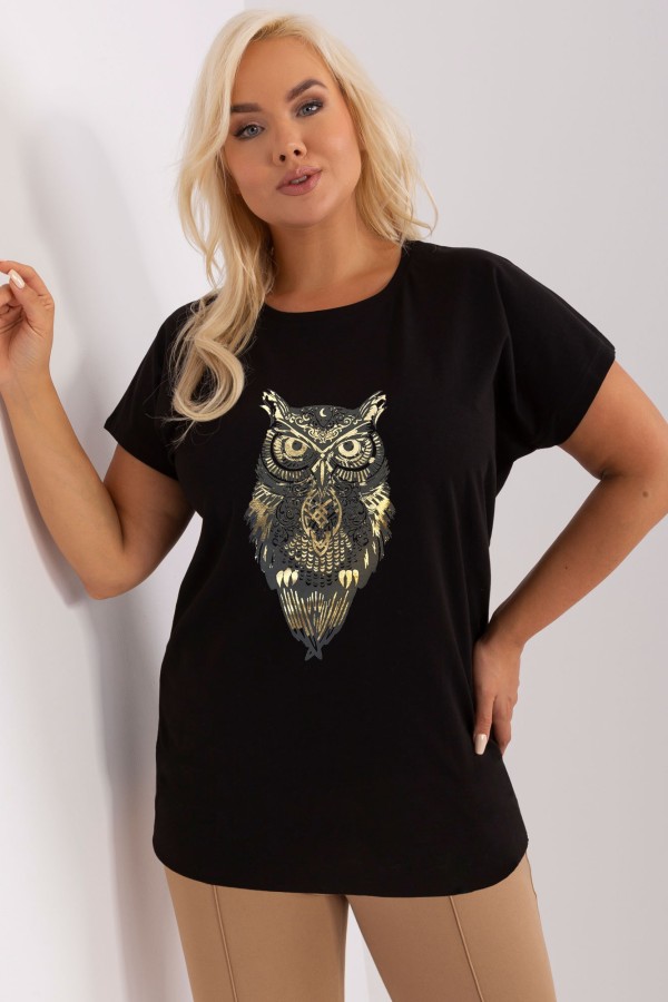 T-shirt damski plus size nietoperz w kolorze czarnym print sowa owl